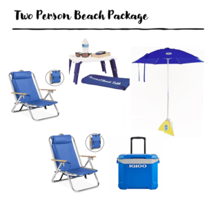 umbrella, chair, table and cooler