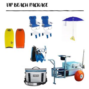 umbrella, chair, fishing gear and cooler